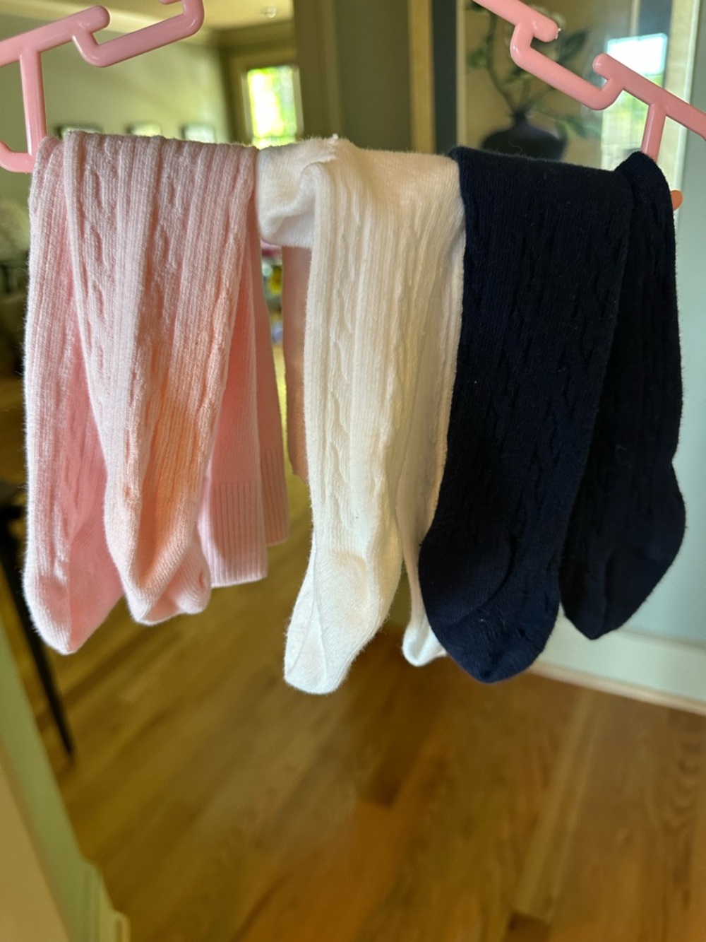 Kids Cable Knit Tights - Pink, White & Navy